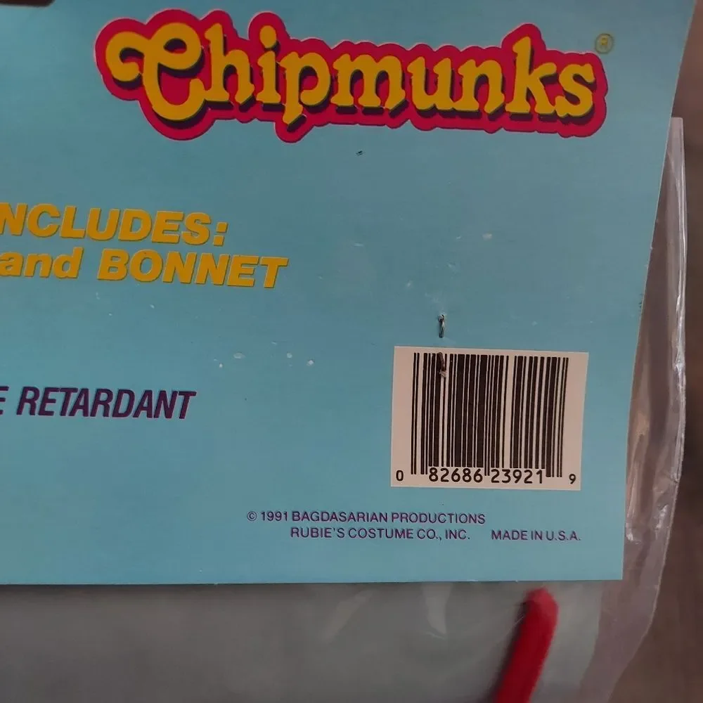 Vintage 1991 Rubie's Costume Alvin and the Chipmunks Bonnet & Bib Set - Picture 3 of 4